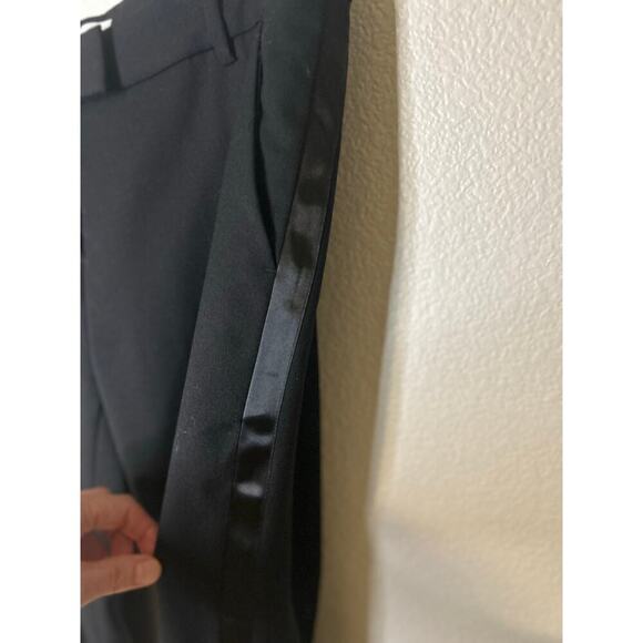 Garnet Hill black wool lined straight/wide leg tuxedo full length trousers sze 6 - Picture 3 of 12